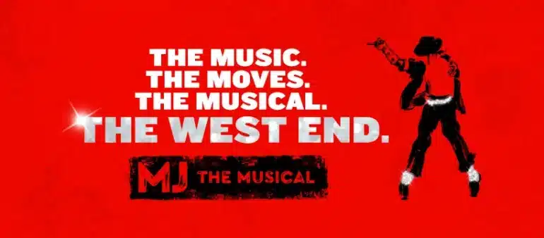 MJ The Musical UK affiche rouge avec la silhouette de Michael Jackson